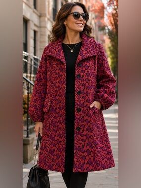 Lilycomes Angora Wool Statement Coat Women’s M Red Magenta Retro Mod